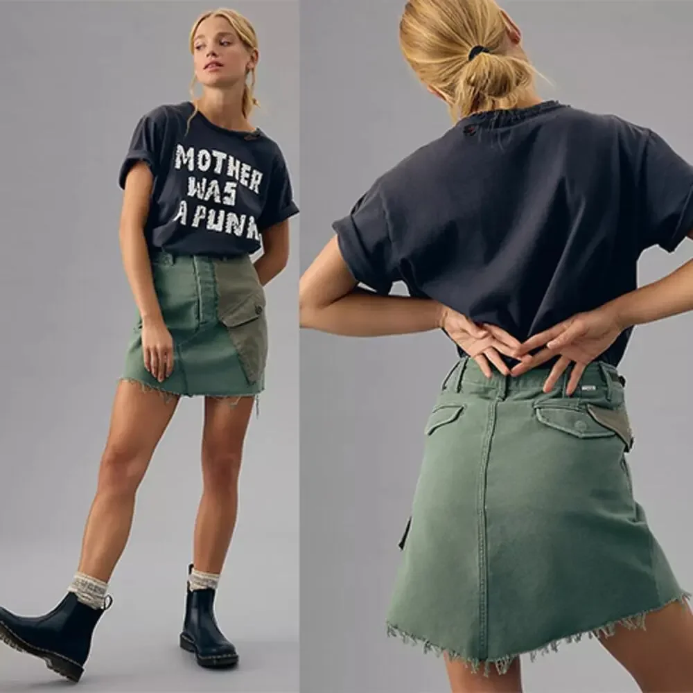 NWT Mother The G.I. Jane Cargo Pockets Cotton Mini Skirt Army Green Size: 29